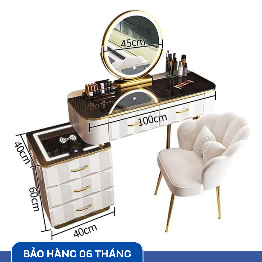 Bàn Trang Điểm Thông Minh Sạc Không Dây - Loa Bluetooth - Gương Đèn Led - Tặng kèm Ghế - UNICORN-07