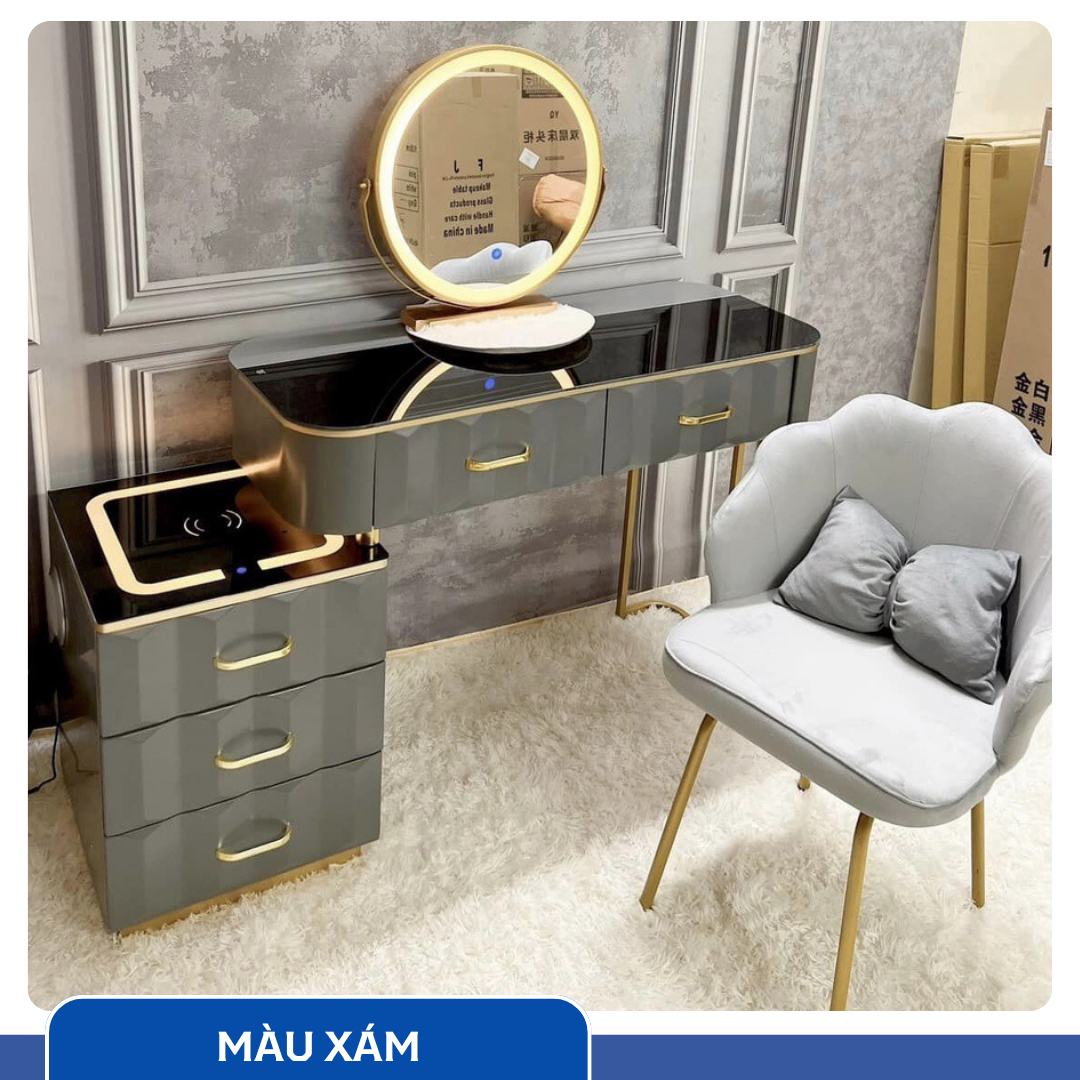 Bàn Trang Điểm Thông Minh Sạc Không Dây - Loa Bluetooth - Gương Đèn Led - Tặng kèm Ghế - UNICORN-07