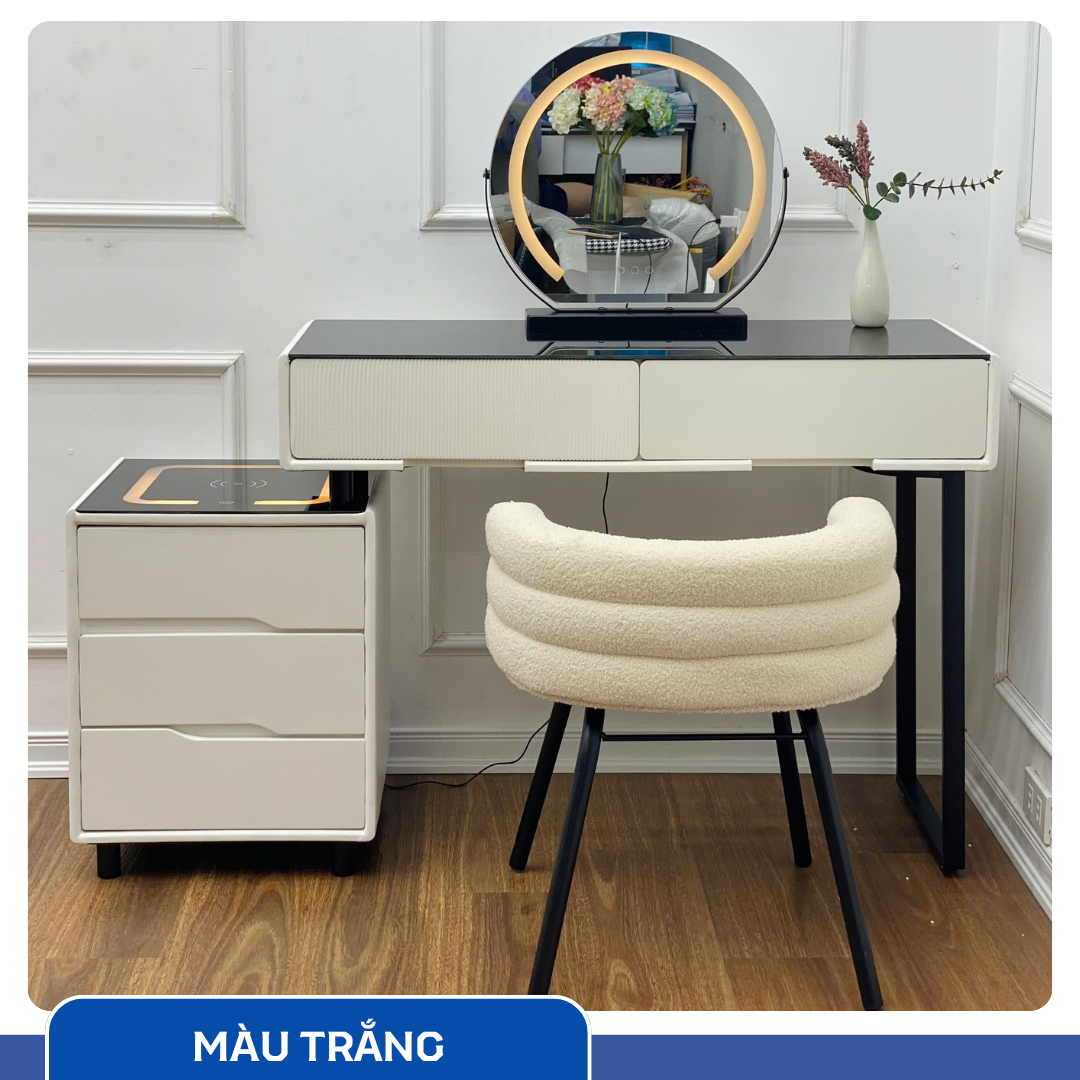 Bàn Trang Điểm Thông Minh Sạc Không Dây - Loa Bluetooth - Gương Đèn Led - Tặng kèm Ghế - UNICORN-04