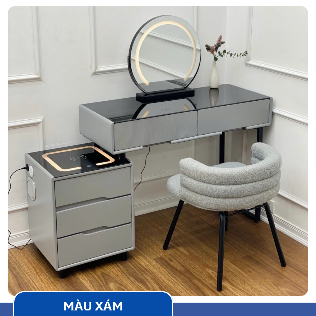 Bàn Trang Điểm Thông Minh Sạc Không Dây - Loa Bluetooth - Gương Đèn Led - Tặng kèm Ghế - UNICORN-04