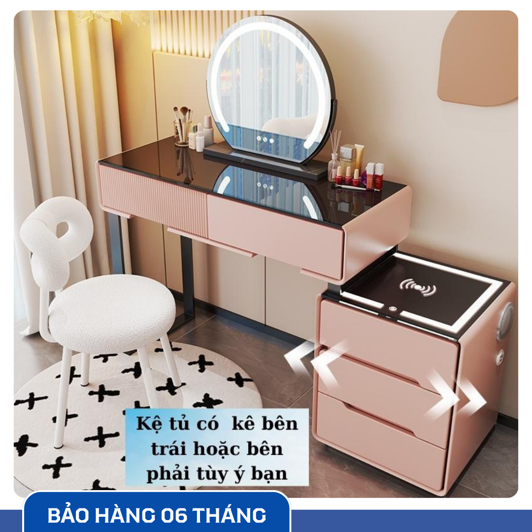 Bàn Trang Điểm Thông Minh Sạc Không Dây - Loa Bluetooth - Gương Đèn Led - Tặng kèm Ghế - UNICORN-04