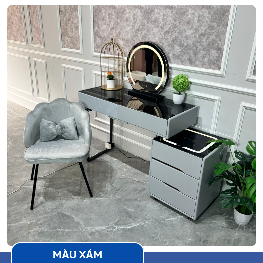 Bàn Trang Điểm Thông Minh Sạc Không Dây - Loa Bluetooth - Gương Đèn Led - Tặng kèm Ghế - UNICORN-04