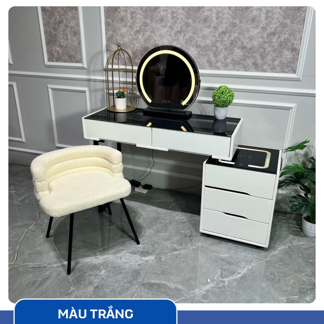 Bàn Trang Điểm Thông Minh Sạc Không Dây - Loa Bluetooth - Gương Đèn Led - Tặng kèm Ghế - UNICORN-04