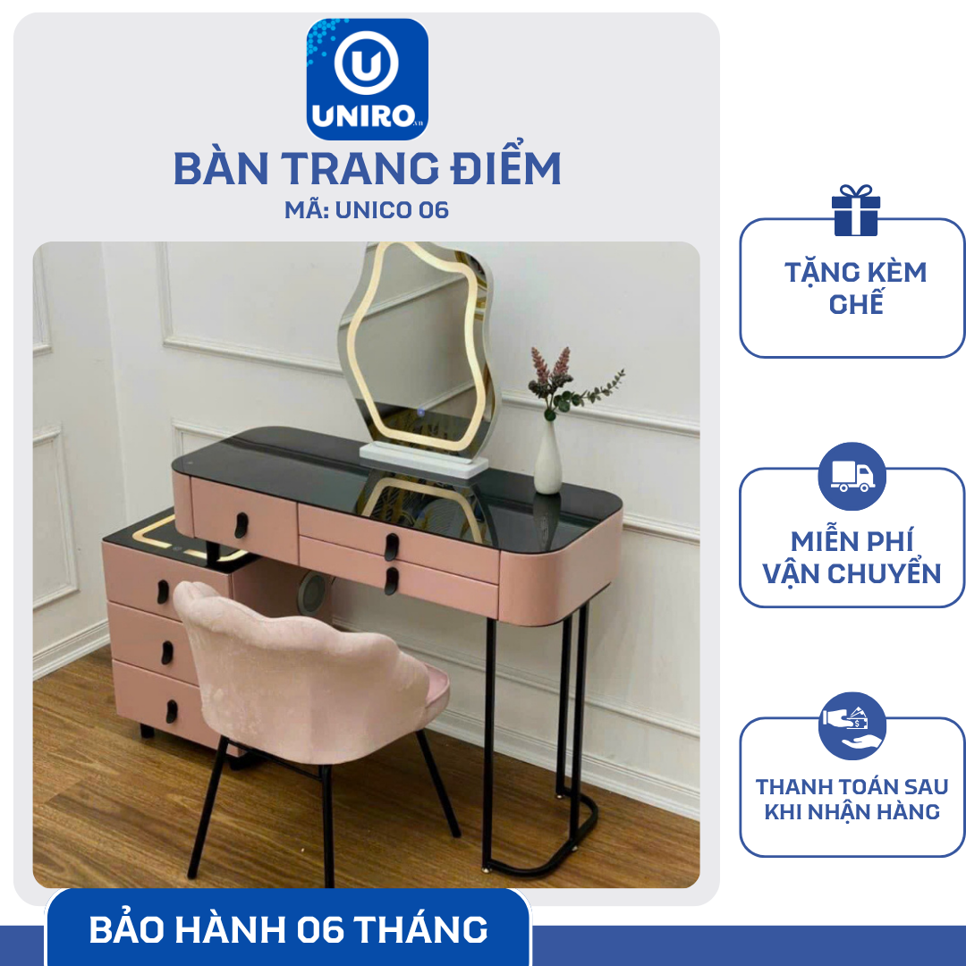 Bàn Trang Điểm Thông Minh Sạc Không Dây - Loa Bluetooth - Gương Đèn Led - Tặng kèm Ghế - UNICORN-06