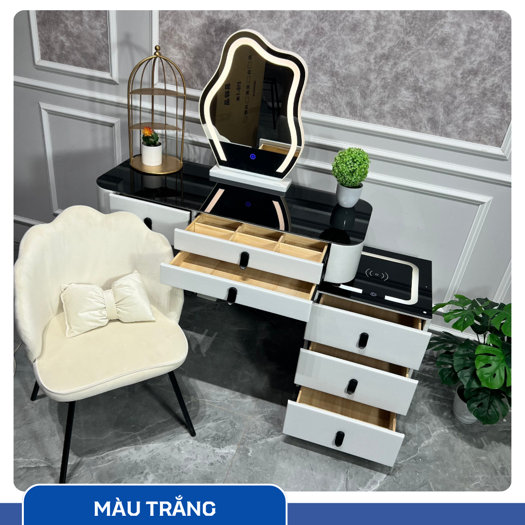 Bàn Trang Điểm Thông Minh Sạc Không Dây - Loa Bluetooth - Gương Đèn Led - Tặng kèm Ghế - UNICORN-06