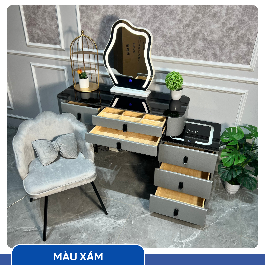 Bàn Trang Điểm Thông Minh Sạc Không Dây - Loa Bluetooth - Gương Đèn Led - Tặng kèm Ghế - UNICORN-06