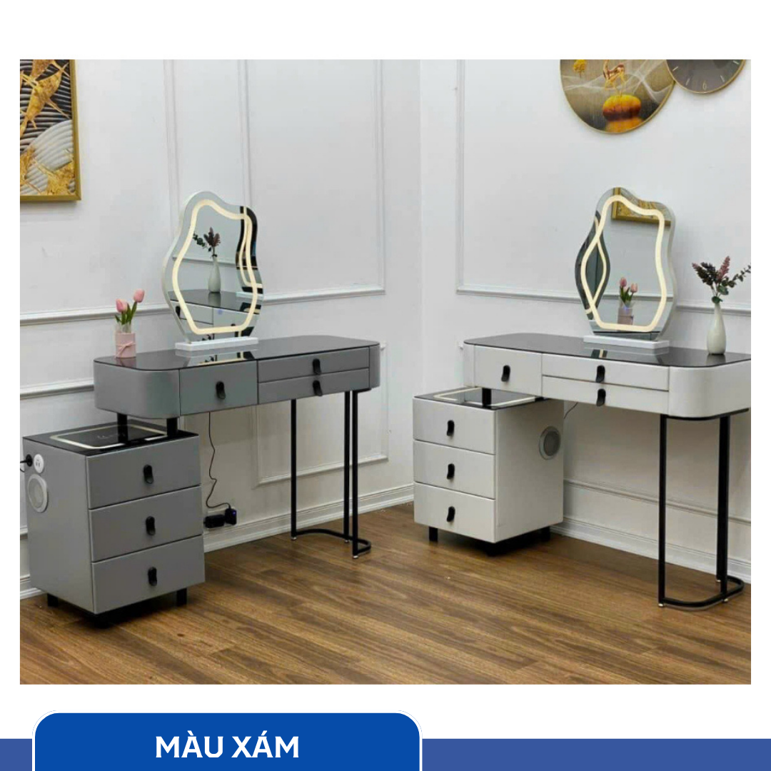 Bàn Trang Điểm Thông Minh Sạc Không Dây - Loa Bluetooth - Gương Đèn Led - Tặng kèm Ghế - UNICORN-06