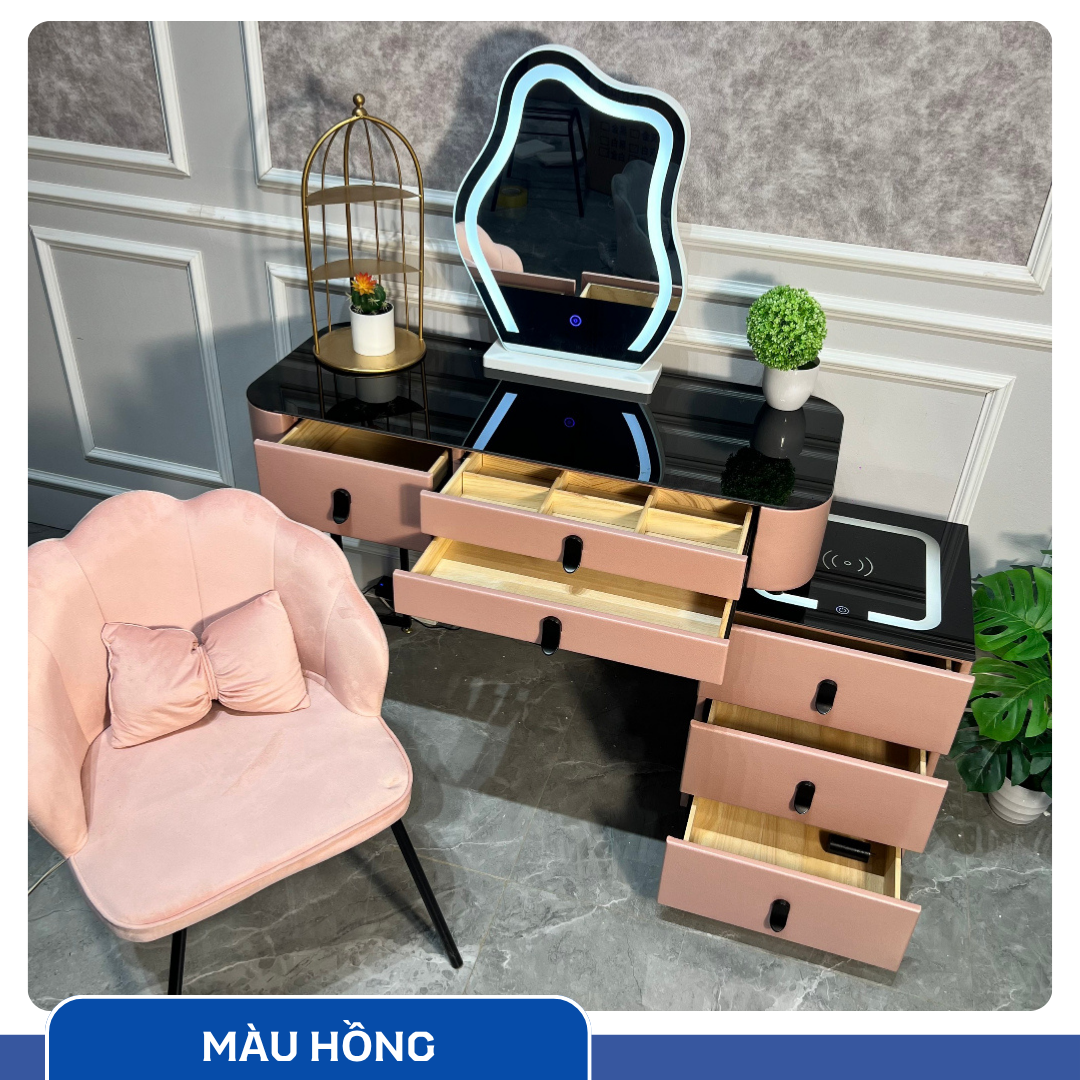 Bàn Trang Điểm Thông Minh Sạc Không Dây - Loa Bluetooth - Gương Đèn Led - Tặng kèm Ghế - UNICORN-06