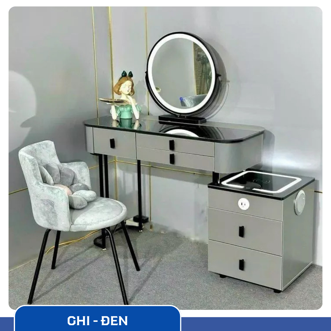 Bàn Trang Điểm Thông Minh Sạc Không Dây - Loa Bluetooth - Gương Đèn Led - Tặng kèm Ghế - UNICORN-02