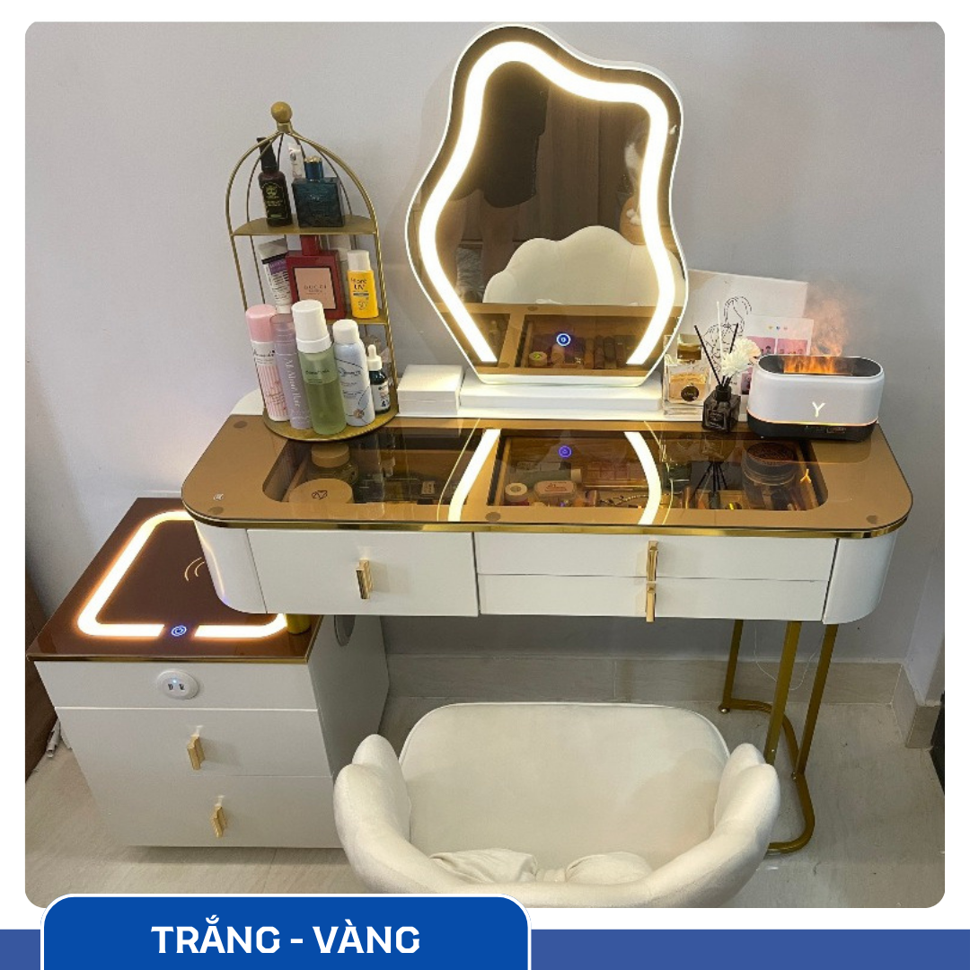 Bàn Trang Điểm Thông Minh Sạc Không Dây - Loa Bluetooth - Gương Đèn Led - Tặng kèm Ghế - UNICORN-02