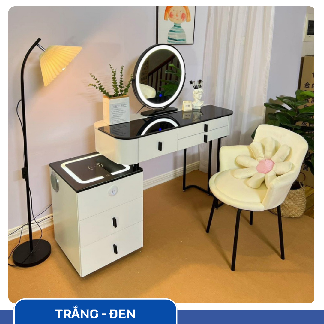 Bàn Trang Điểm Thông Minh Sạc Không Dây - Loa Bluetooth - Gương Đèn Led - Tặng kèm Ghế - UNICORN-02