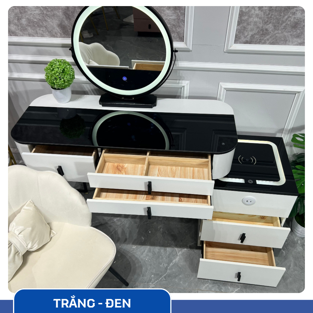 Bàn Trang Điểm Thông Minh Sạc Không Dây - Loa Bluetooth - Gương Đèn Led - Tặng kèm Ghế - UNICORN-02