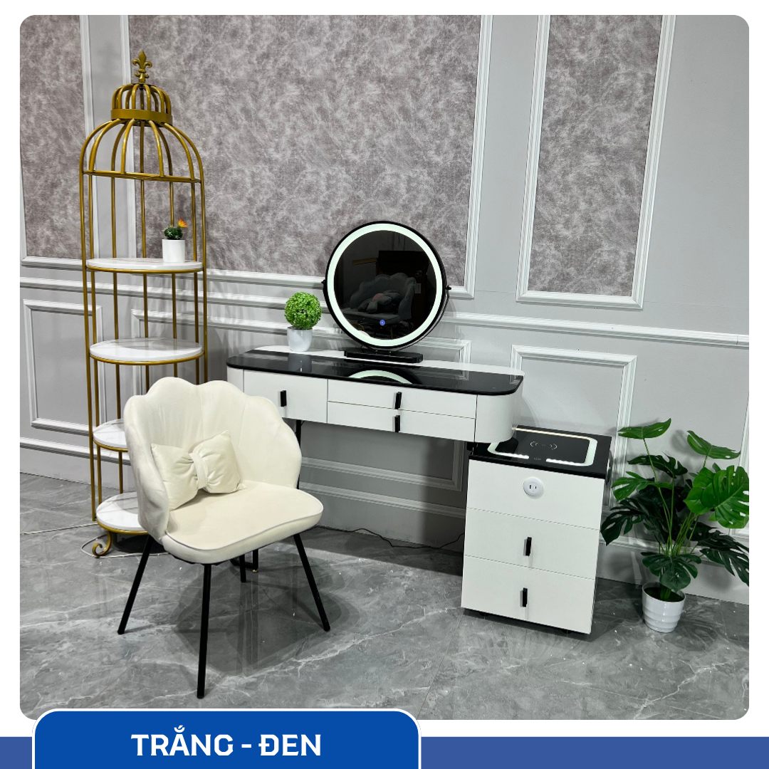 Bàn Trang Điểm Thông Minh Sạc Không Dây - Loa Bluetooth - Gương Đèn Led - Tặng kèm Ghế - UNICORN-02
