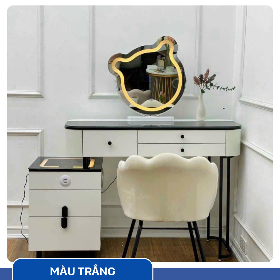Bàn Trang Điểm Thông Minh Sạc Không Dây - Loa Bluetooth - Gương Đèn Led - Tặng kèm Ghế - UNICORN-03
