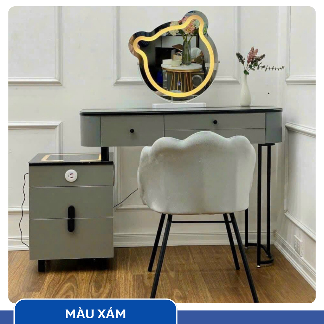 Bàn Trang Điểm Thông Minh Sạc Không Dây - Loa Bluetooth - Gương Đèn Led - Tặng kèm Ghế - UNICORN-03