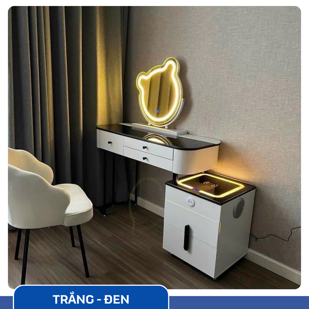 Bàn Trang Điểm Thông Minh Sạc Không Dây - Loa Bluetooth - Gương Đèn Led - Tặng kèm Ghế - UNICORN-03