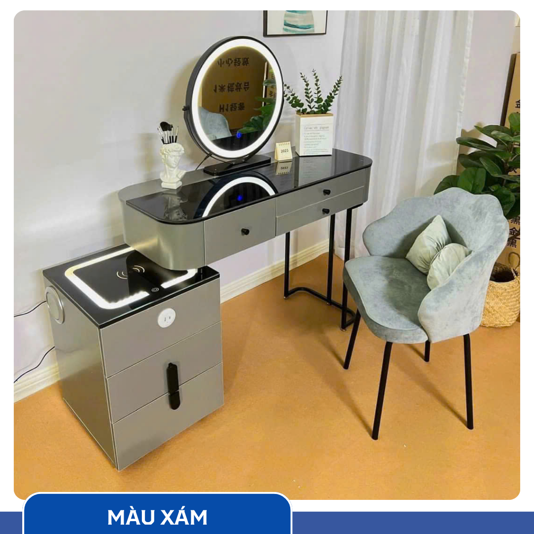 Bàn Trang Điểm Thông Minh Sạc Không Dây - Loa Bluetooth - Gương Đèn Led - Tặng kèm Ghế - UNICORN-03